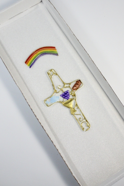 Kommunion | Bastelset | No.113 | Kommunionkerze selber machen | goldenes Kreuz mit Regenbogen